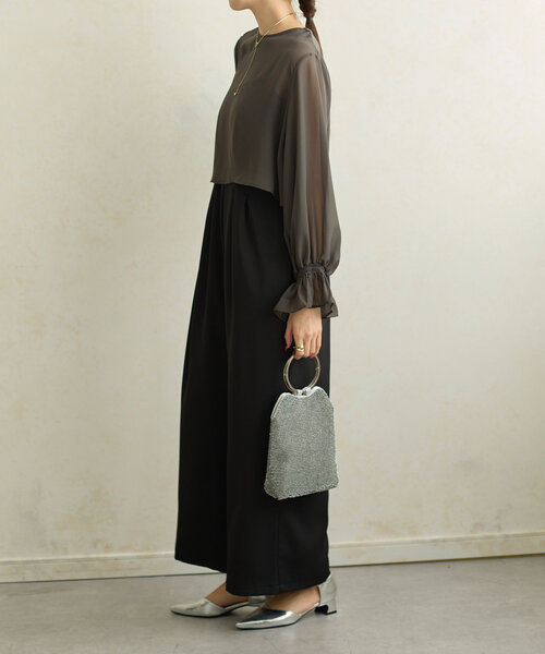 セール】【オケージョン】シアーブラウス×タックオールインワン