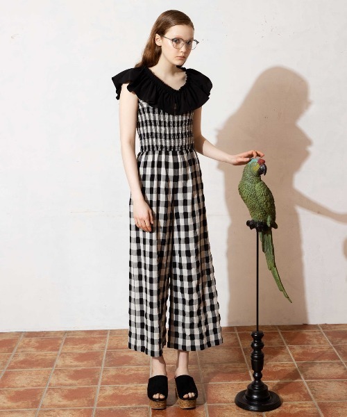 REDYAZEL（レディアゼル）の「ギンガムオールインワン×付け襟セット