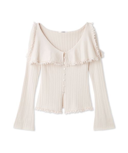 Sustainableビッグカラーレーストリムニットプルオーバー（ニット