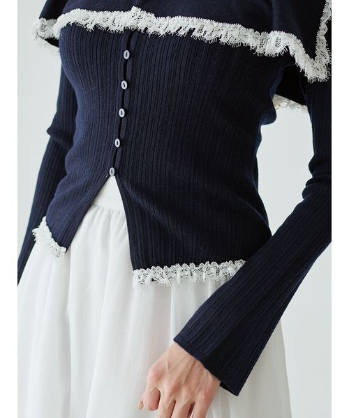 Sustainableビッグカラーレーストリムニットプルオーバー（ニット