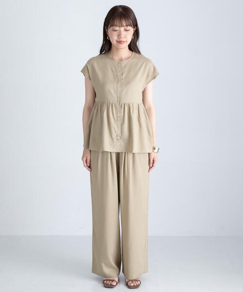 セール】『WEB/一部店舗限定』リネン混ペプラムセットアップ