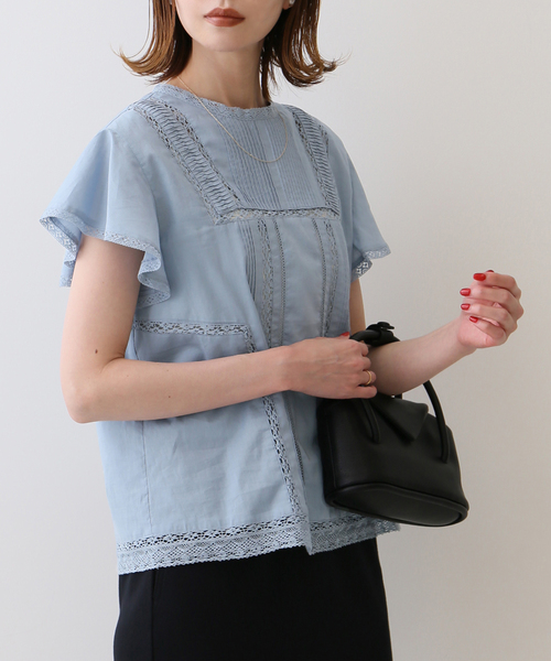 レースピンタックフリルブラウス【手洗い可能】（シャツ/ブラウス