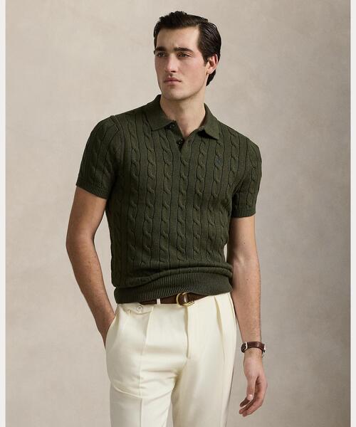 ケーブルニット コットン ポロカラー セーター（ニット/セーター