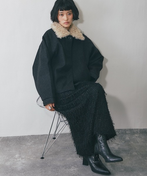 セール】2WAYフェイクウール襟プードルファーショートジャケット