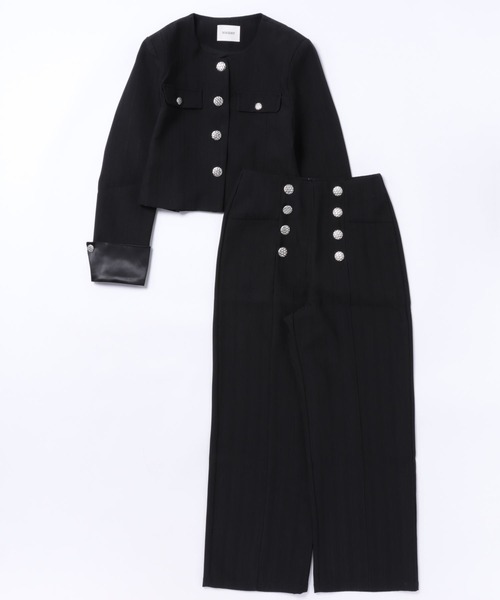 セール】レディース ノーカラージャケット+パンツ セットアップ 【上下