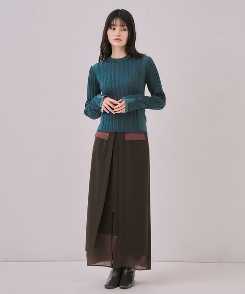 リップルレイヤーニット｜ウォッシャブル/オフィスカジュアル/細見え