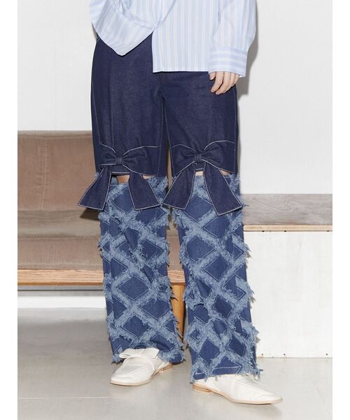 merry jenny（メリージェニー）の「フリンジデニムribbonパンツ