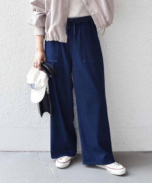 SHIPS Colors:〈洗濯機可能〉カットデニム ドロスト パンツ◇（デニム