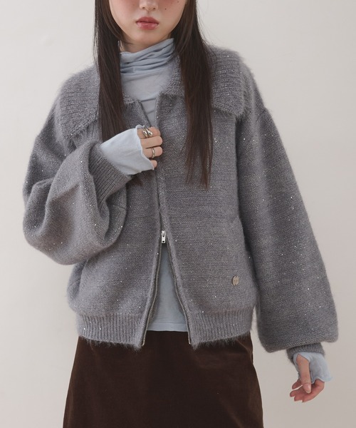 MUHET（ミュエータ）の「sequin zip-up knit cardigan / スパンコール