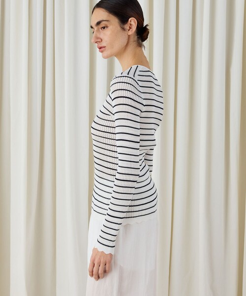 セール】コットンアセテートリブ クルーネックプルオーバー（ニット