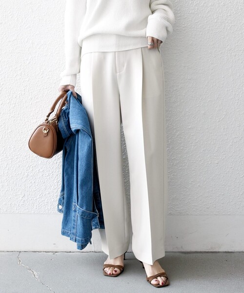 SHIPS any:〈洗濯機可能〉ダブルクロス タック ストレート パンツ