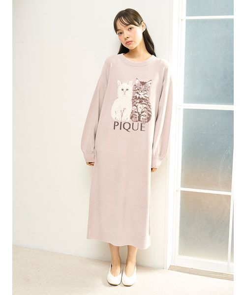 セール】ツインキャットジャガードワンピース（ルームウェア/パジャマ