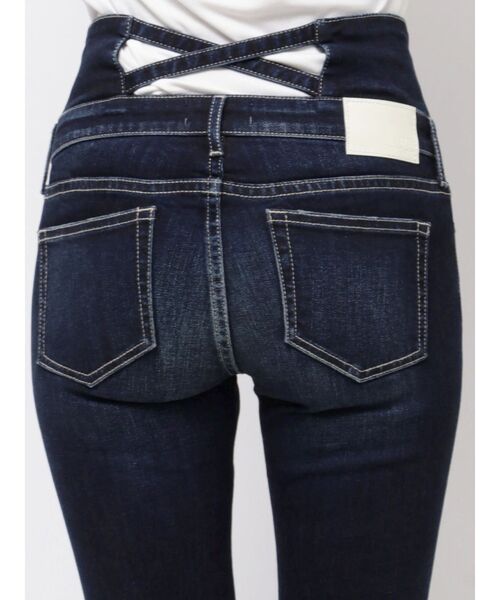 ハイウエストバッククロスダメージスキニーデニムパンツ（デニムパンツ