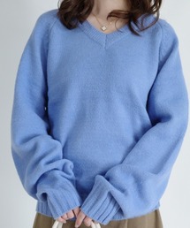 ニット/セーター（ブルー・ネイビー/青色系・Vネック）ファッション