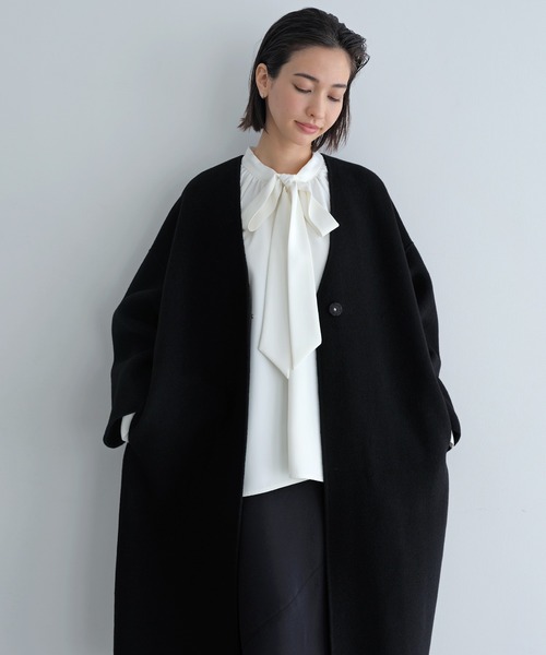 ノーカラーリバーロングコクーンコート（ノーカラーコート）｜evernavy