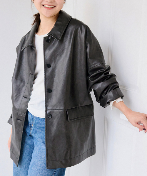 セール】《WEB限定/追加》フェイクレザーブルゾン（ライダース