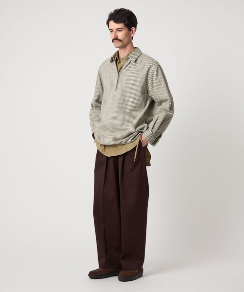 セール】＜Steven Alan＞ チェック ジップ プルオーバー シャツ LOOSE