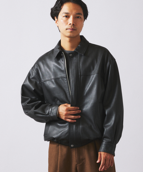 ラムレザー ショート ステンカラー ブルゾン（ライダースジャケット