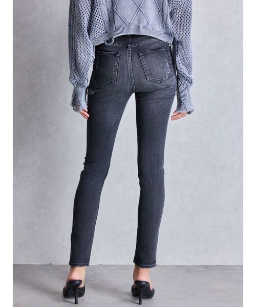 ミドルウエストサイドリップドスキニーデニムパンツ（デニムパンツ