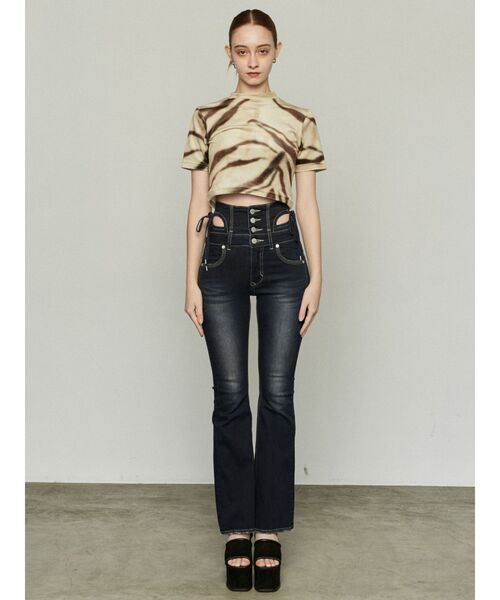 EMODA（エモダ）の「カットアウトリボンハイウエストフレアパギンス