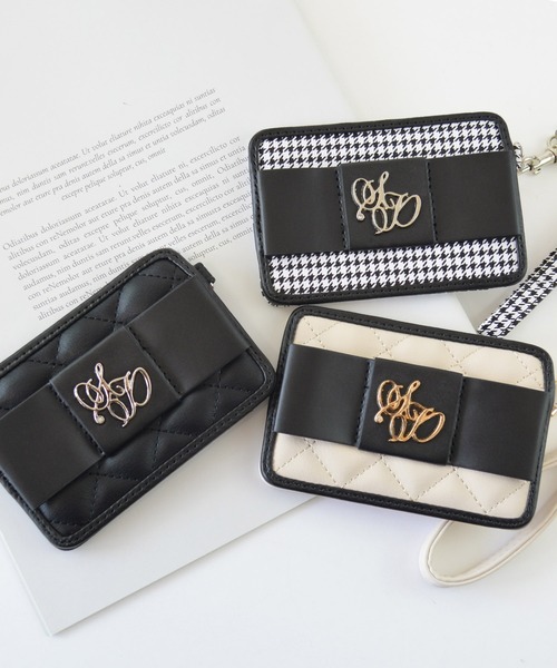 キルティング 千鳥 リール付き 定期入れ ICカード リボン パスケース