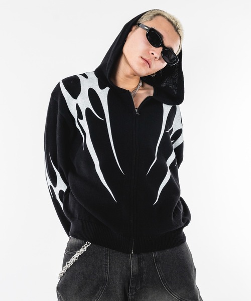 SHORT ROUND/【26年春夏新作】トライバルニットZIPパーカー（パーカー