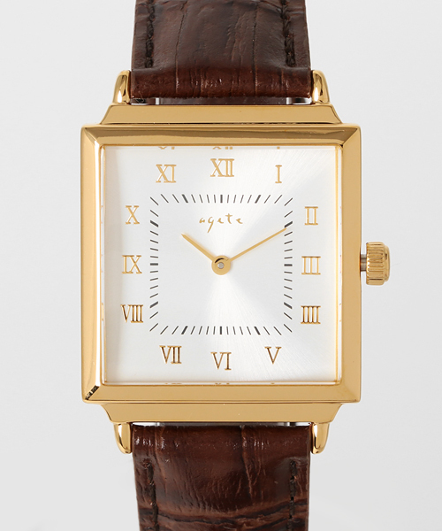 agete（アガット）の「ボーイフレンドウォッチスクエアフェイス革