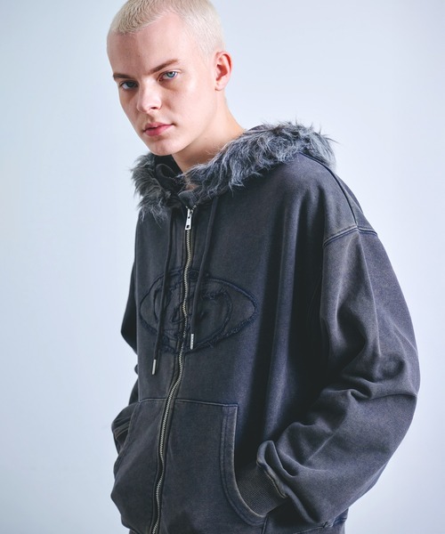 セール】ヴィンテージライク フードファー ジップパーカー / オーバル