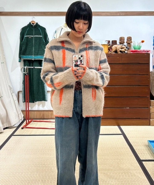 透明な空気のチェックジップニット（ニット/セーター）｜PAMM（パム