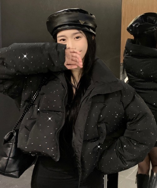 セール】キラキラビジューが輝く中綿ショートダウンジャケット／3色