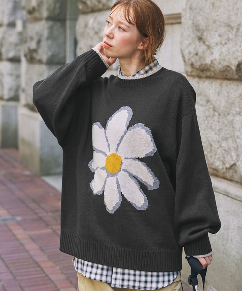 セール】フラワージャガードニットプルオーバー（ニット/セーター