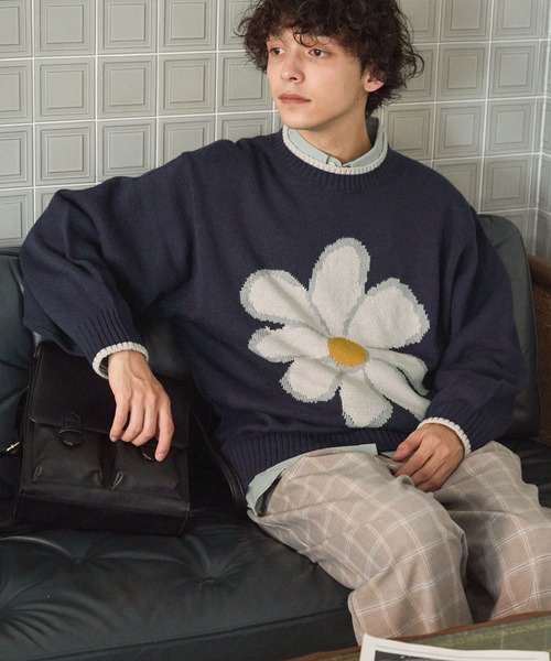 セール】フラワージャガードニットプルオーバー（ニット/セーター