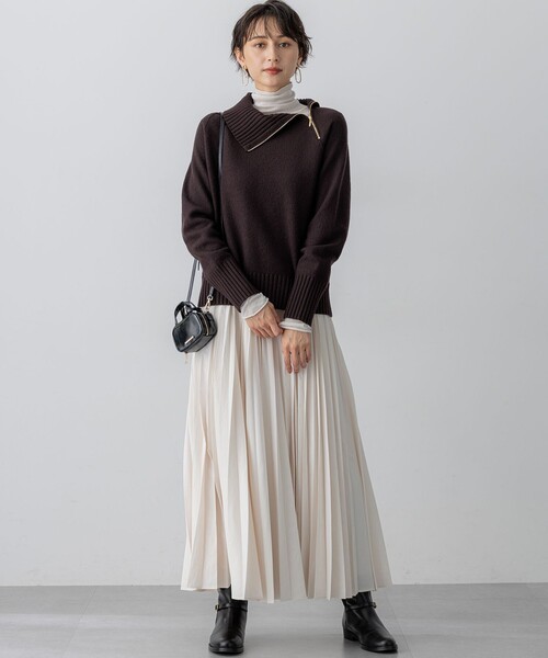 セール】ボイルドウールコンビ ジップ タートルニット（ニット