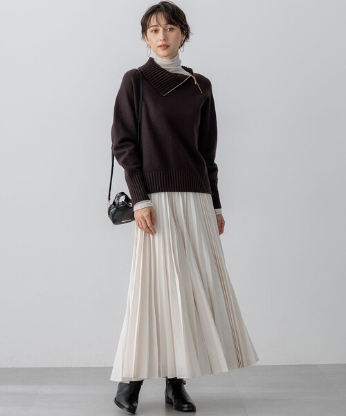 セール】ボイルドウールコンビ ジップ タートルニット（ニット