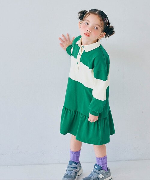 春色の切替ラガー裾フリルワンピース_ジュニア対応（ワンピース）｜p