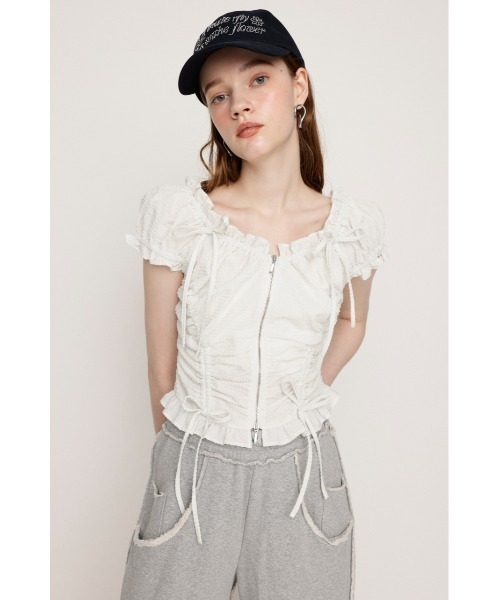 セール】FRONTZIP 2WAY TOPS フロントジップ 2ウェイ トップス 半袖