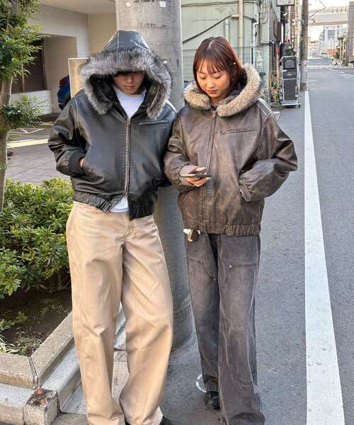 SEQUENZ（シークエンズ）】FUR PU HOODIE JKT / フェイクレザー