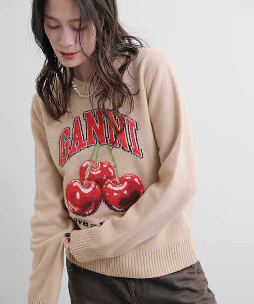 セール】【GANNI / ガニー】 Graphic Wool Mix Cherry Crewneck K2320