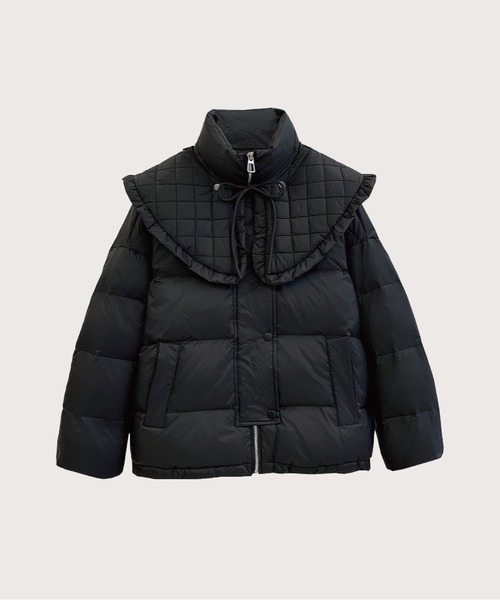 襟取り外し可/天然羽毛90%極暖ダウンコートLace Frill Collar Puff