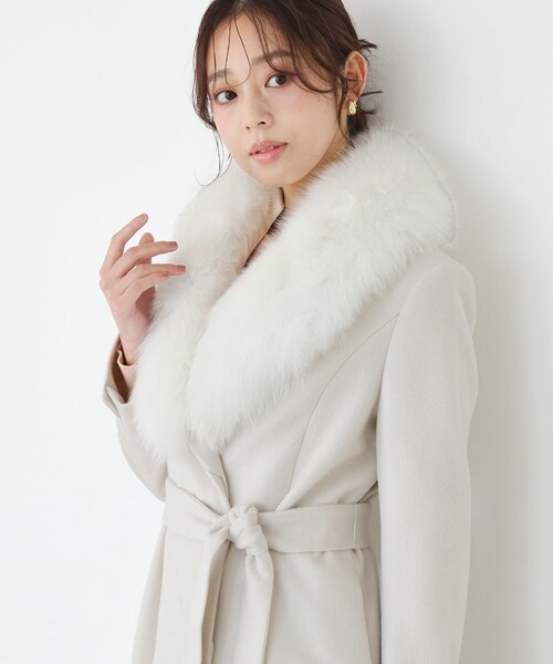 日本製／フォックスファー／カシミヤ混】ファー付ウールコート