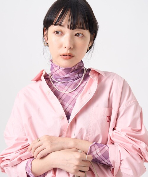 セール】ワンポイントハート刺繍 ベーシックシャツ（シャツ/ブラウス