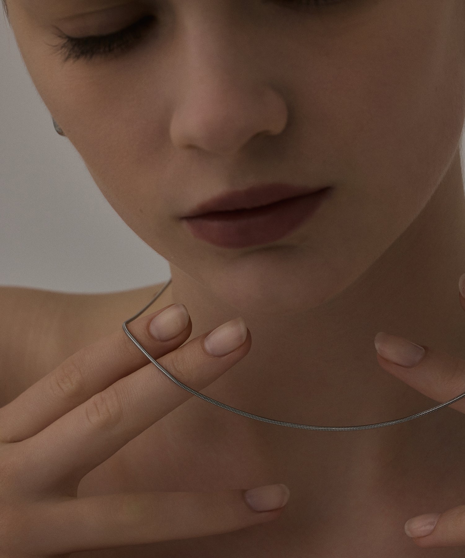 シルバー]1mmスネークチェーンネックレス/45cm