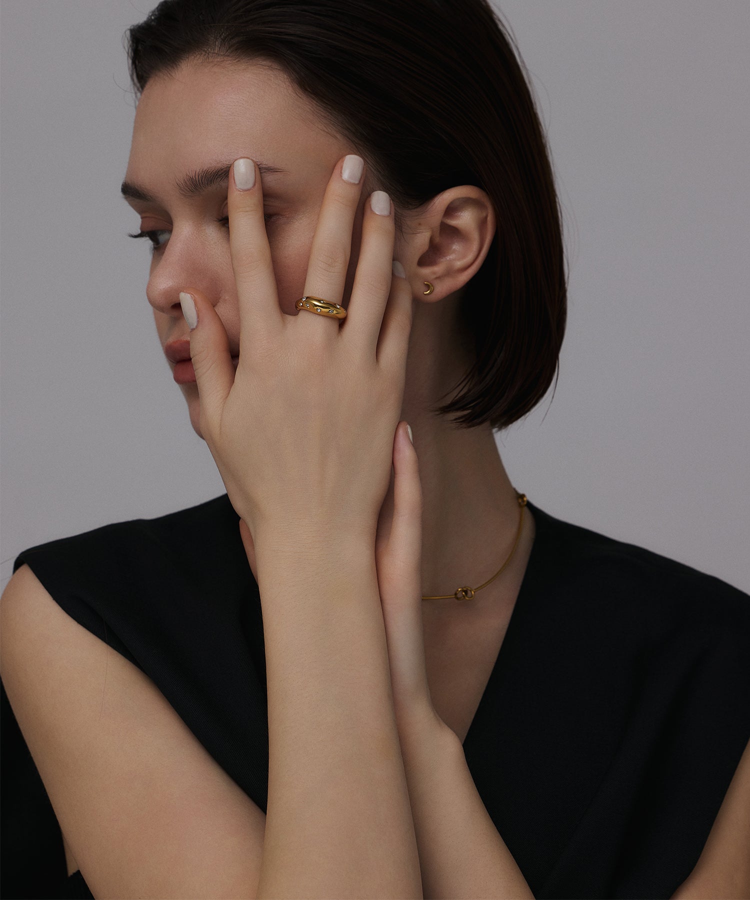 ゴールド]セグメントストーンリング