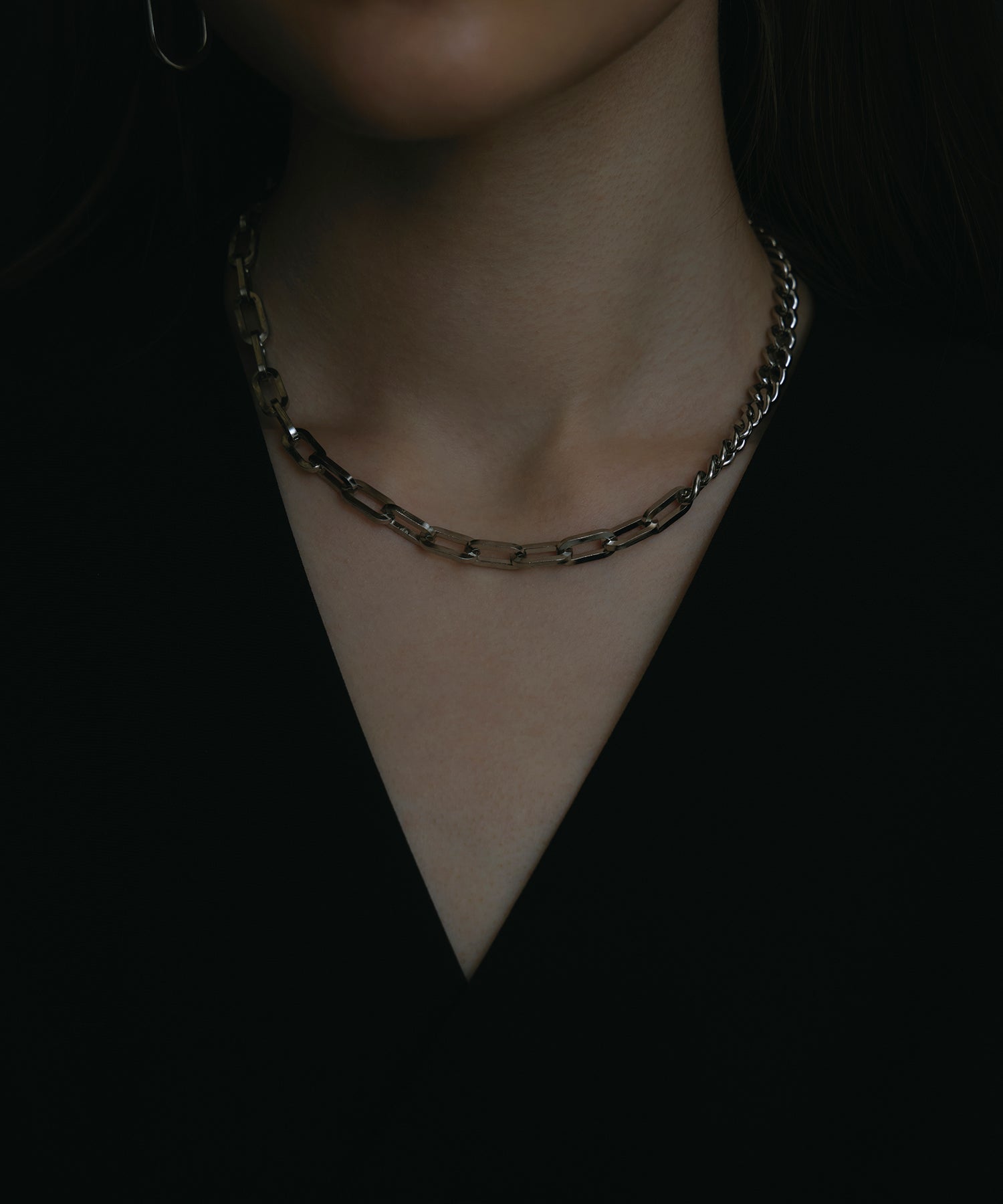 シルバー]アシンメトリーチェーンネックレス
