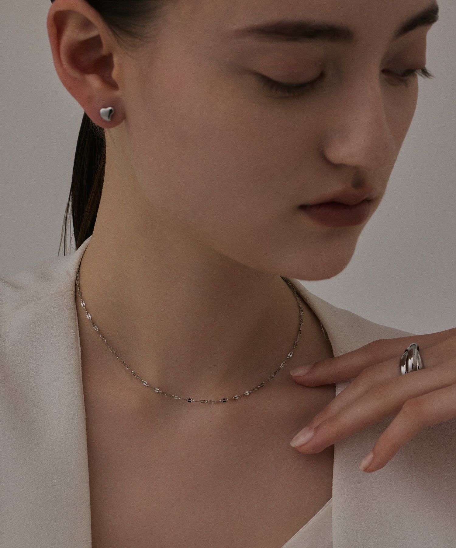 シルバー]ペタルチェーンネックレス
