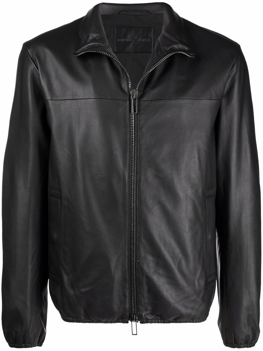 Emporio Armani Zipped Leather Jacket | Black | FARFETCH