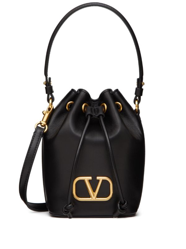 Valentino Garavani Mini VLogo Signature Leather Bucket Bag | Black