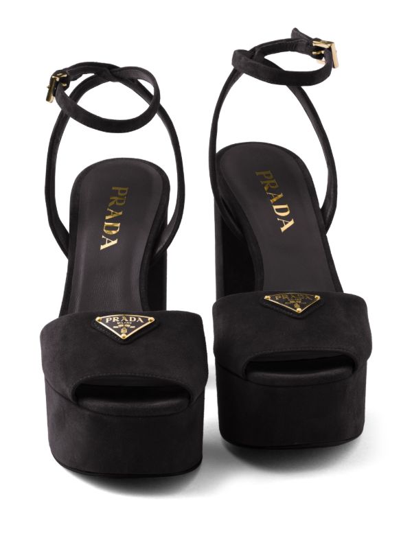 Prada 115mm Suede Platform Sandals | Black | FARFETCH