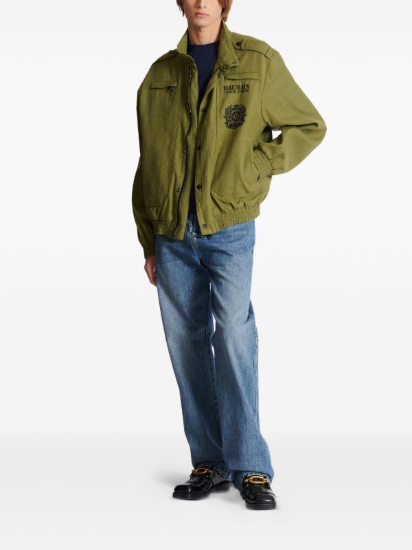 Balmain logo-print Jacket | Green | FARFETCH