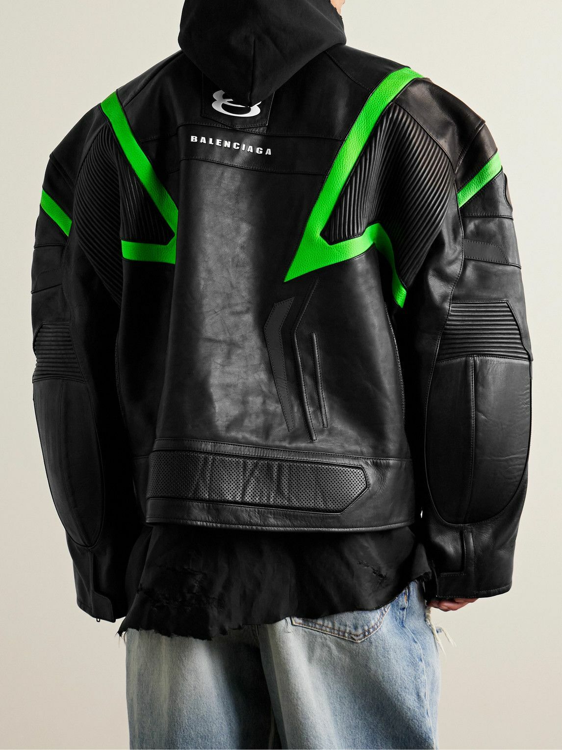 Balenciaga - Racer Oversized Distressed Panelled Leather Jacket
